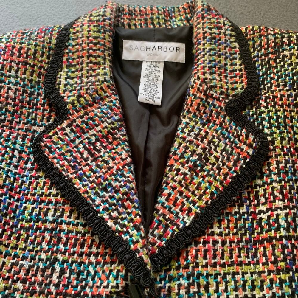 Multicolor Tweed Blazer Jacket 16W Boucle Career Preppy Colorful Textured